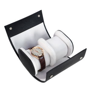 Cowhide Double Slot Luxury Leather Watch Roll Storage Box Travel 2 Watches Case Jewelry Gift Box for Christmas Anniversary Birthday