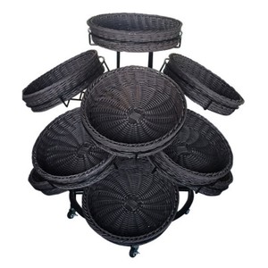 Round Plastic Rattan Basket with Display Shelf