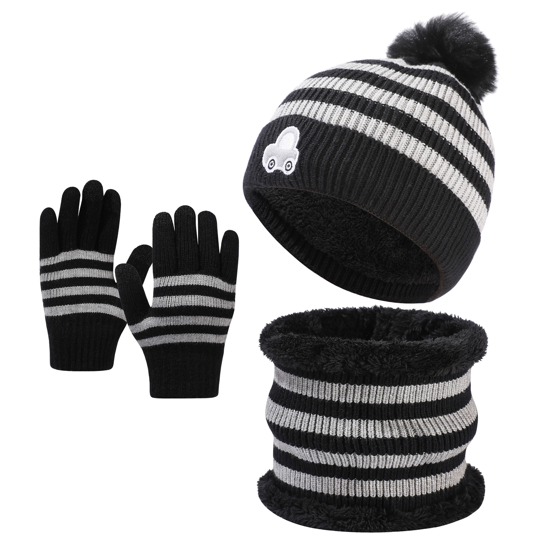 Children Wool Black Knit Three Piece Set