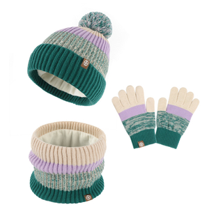 Lady Warm Windproof Knit Pom Beanie Gloves Cashmere Knit Set