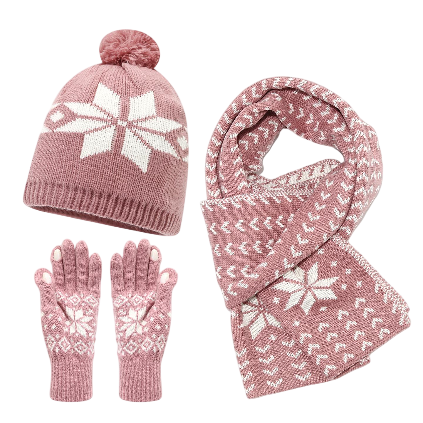 Pink Snowflake Knit Three Piece Set