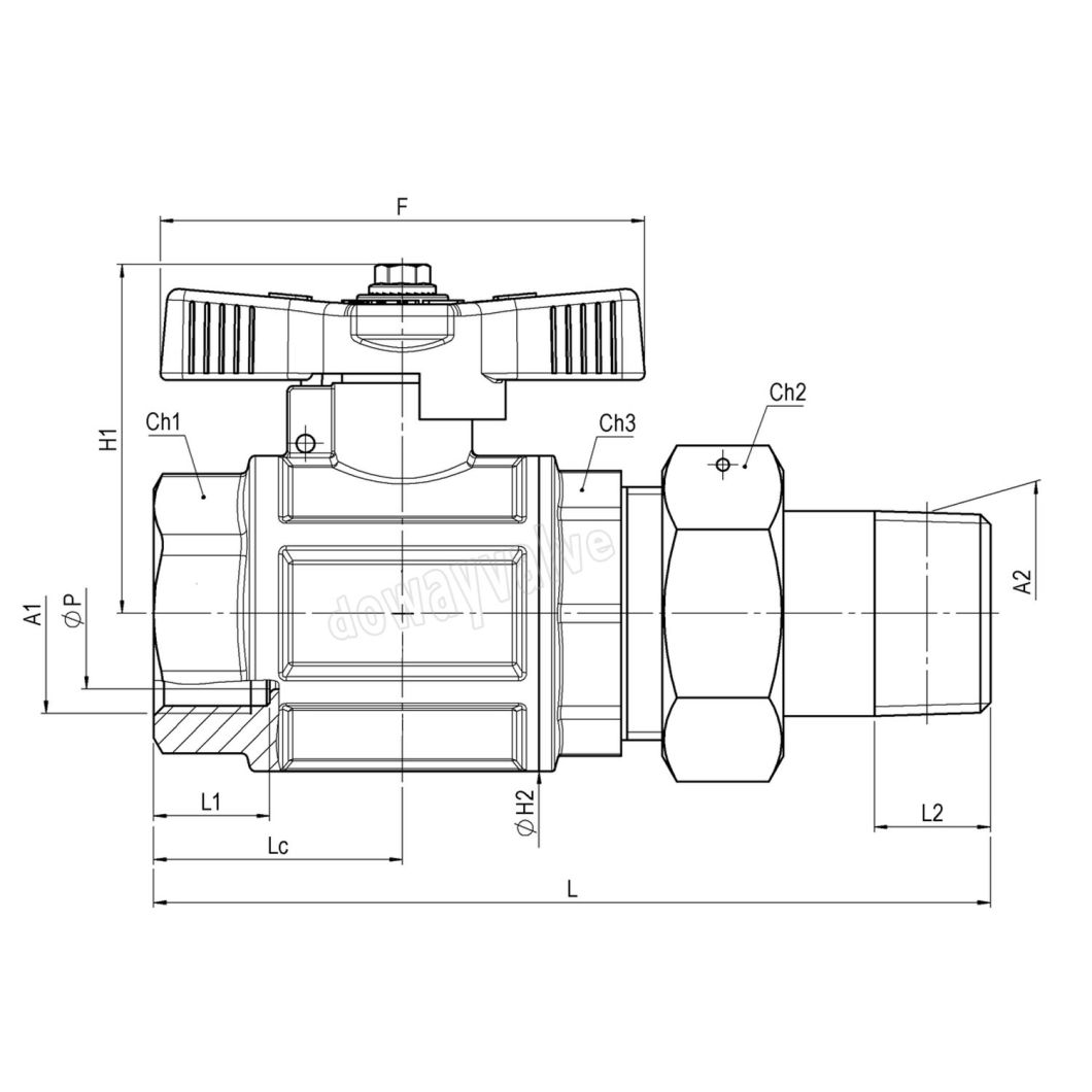 Vanne &agrave; bille &agrave; al&eacute;sage complet &agrave; gaz de type lourd avec poign&eacute;e en T jaune