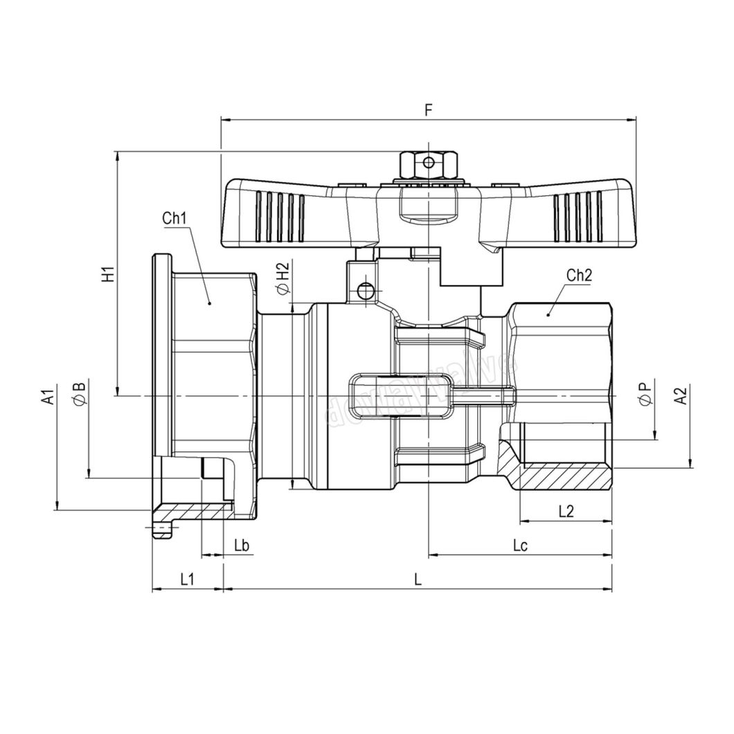 Vanne &agrave; bille d'admission &agrave; al&eacute;sage r&eacute;duit pour compteur de gaz avec oreille de montage