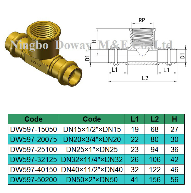 Filigrane Approbation En Laiton Presse Tee Fitting Femelle