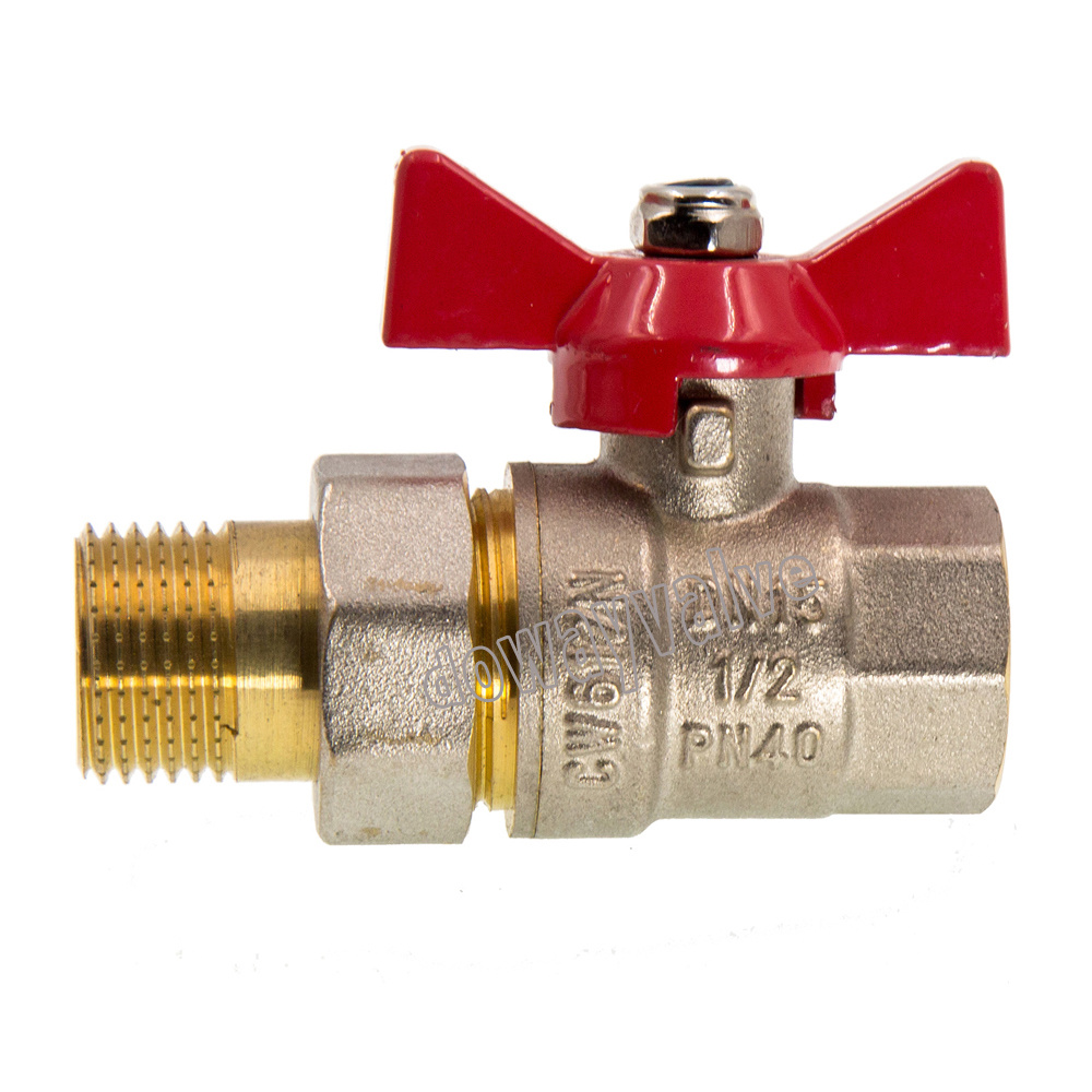 Robinet &agrave; bille en laiton union qualifi&eacute; avec poign&eacute;e papillon en aluminium