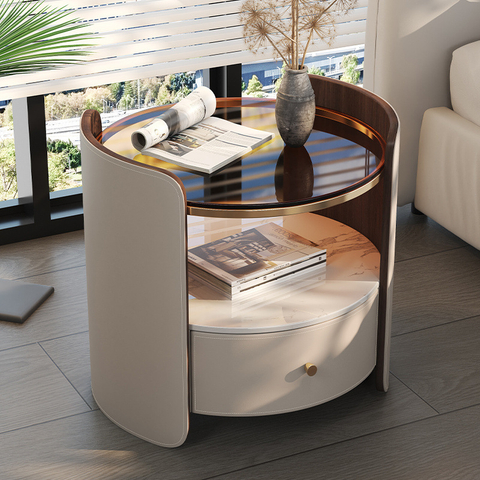 New Style High-End Bedside Table Saddle Leather Simple Modern Home Bedroom Cabinet Light Luxury Master Bedroom Hospital