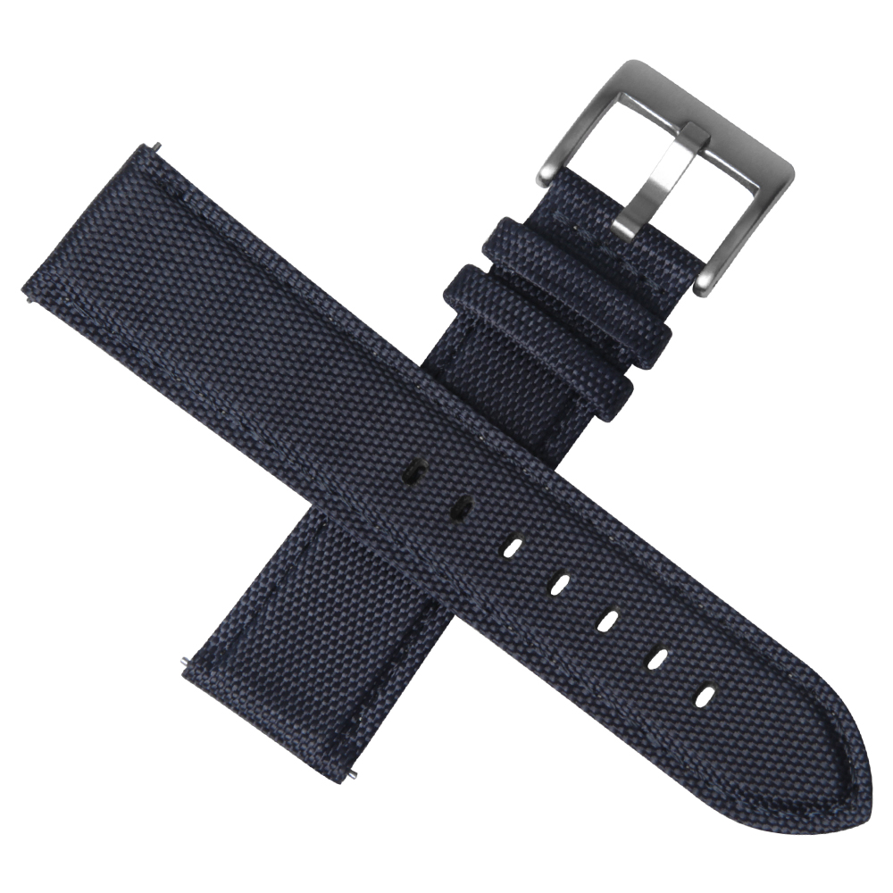 Navy Color Sail Cloth Watch Band with Brushed Buckle Nylon And Leather