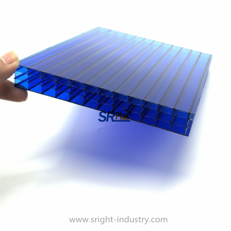 12mm Blue Color Four Wall Polycarbonate Hollow Sheet