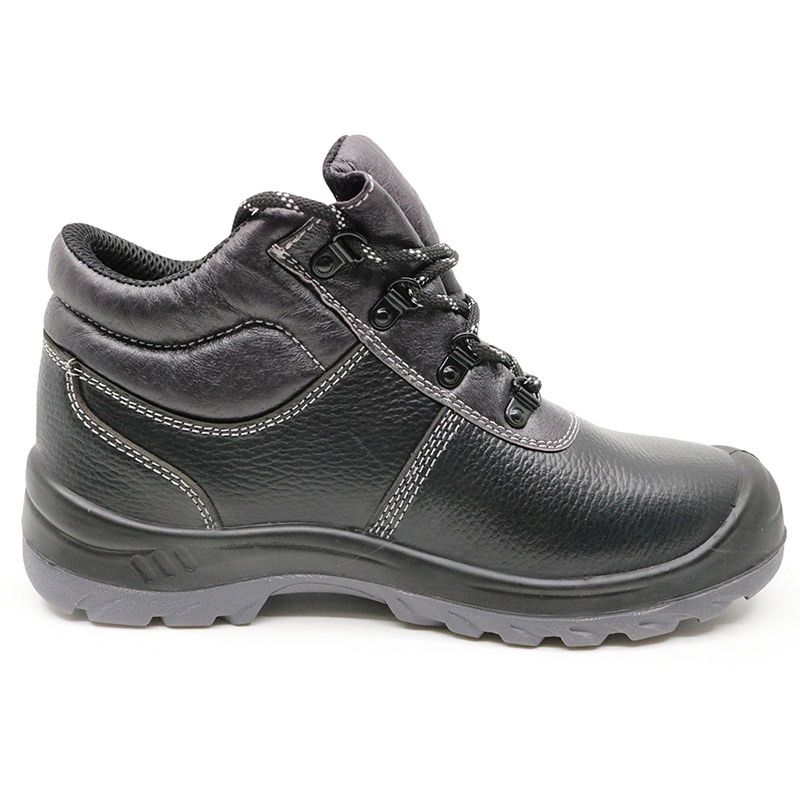 SJ0180 black genuine leather PU rubber sole safety shoes boots steel toe