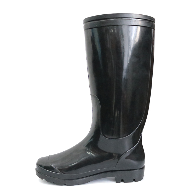 SQ-BB 2 dollar waterproof non safety cheap black shiny pvc work rain boot