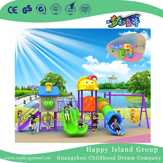 Outdoor Cartoon Simple Children Slide and Swing Playground ...