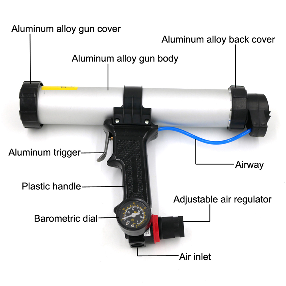 Heavy Duty Pneumatic Applicator Professional Metal Pneumatic Air Caulking Gun with Air Flow Regulator