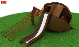 Bingkai panjat kubah kayu anak -anak dengan slide