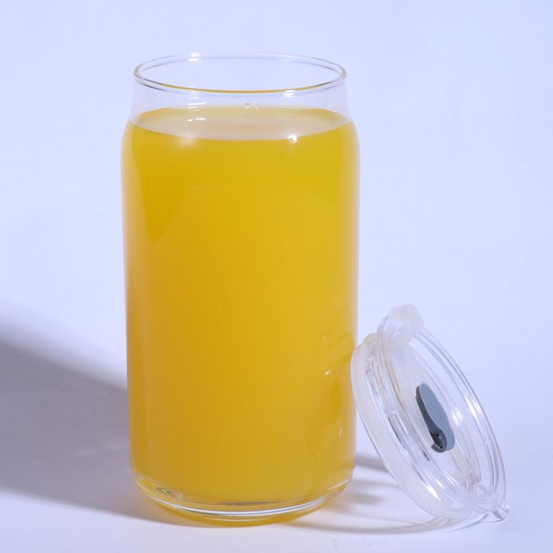 16 oz Can Shaped Juice Beer Drinking Glass Cups With Lids and Straw 