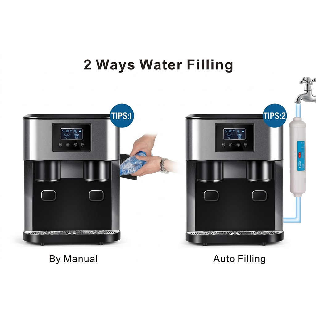 Máquina y dispensador de hielo doméstico KIM15 | Máquina de hielo picado/bala 3 en 1