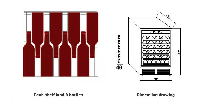 150US&150UD Each shelf load 8 bottles Dimension drawing