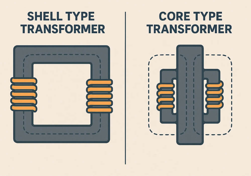 หม้อแปลงชนิดเชลล์และคอร์ชนิด