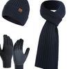 Mens Casual Rib Beanie Scarf Glove Set