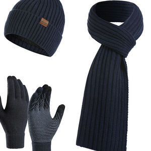 Mens Casual Rib Beanie Scarf Glove Set