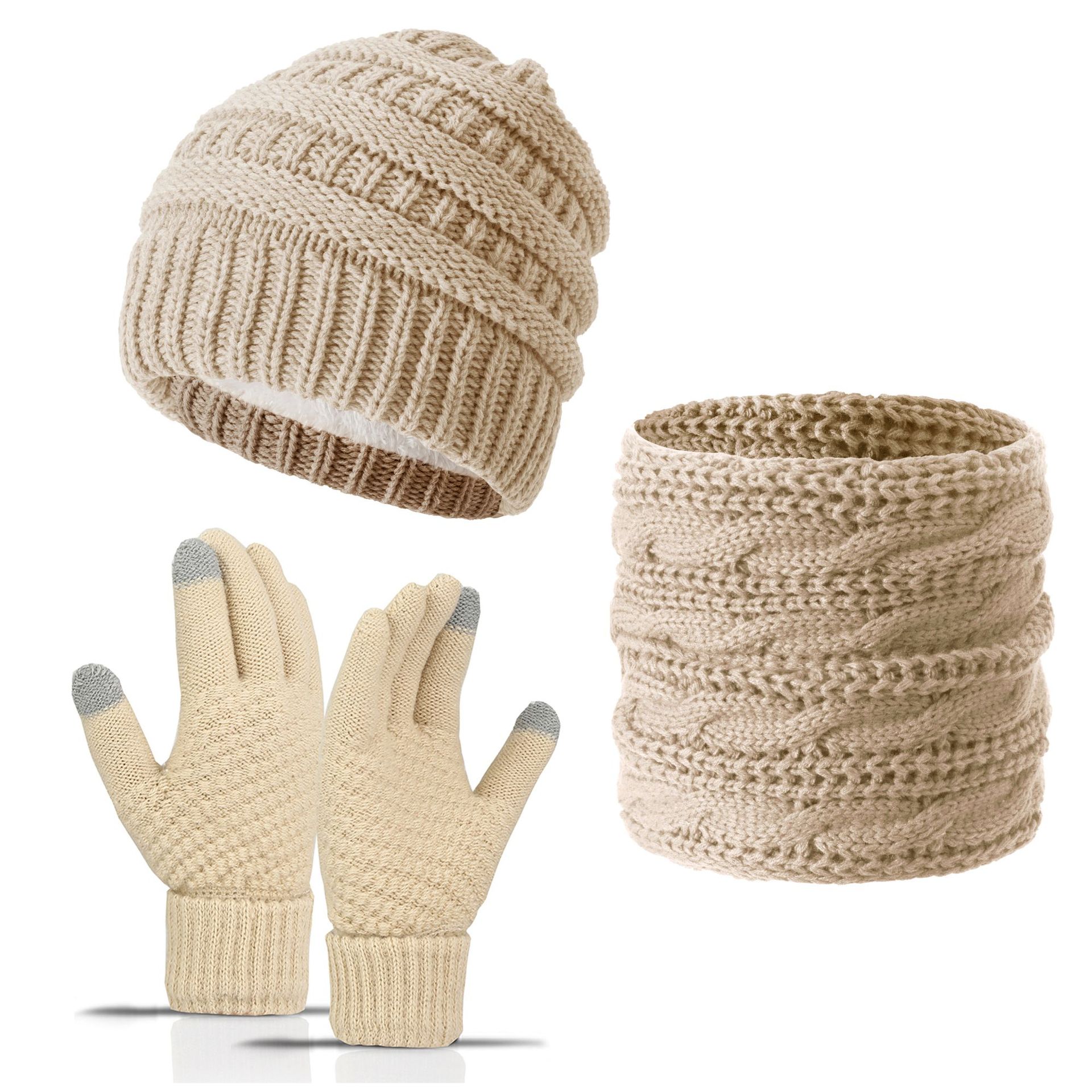 Cream Wool Knit Three Piece Set