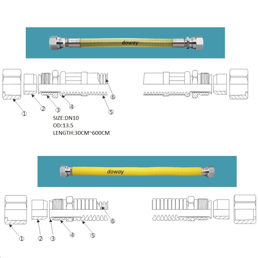 Tuyau de gaz naturel 304ss de haute qualit&eacute; avec connecteur