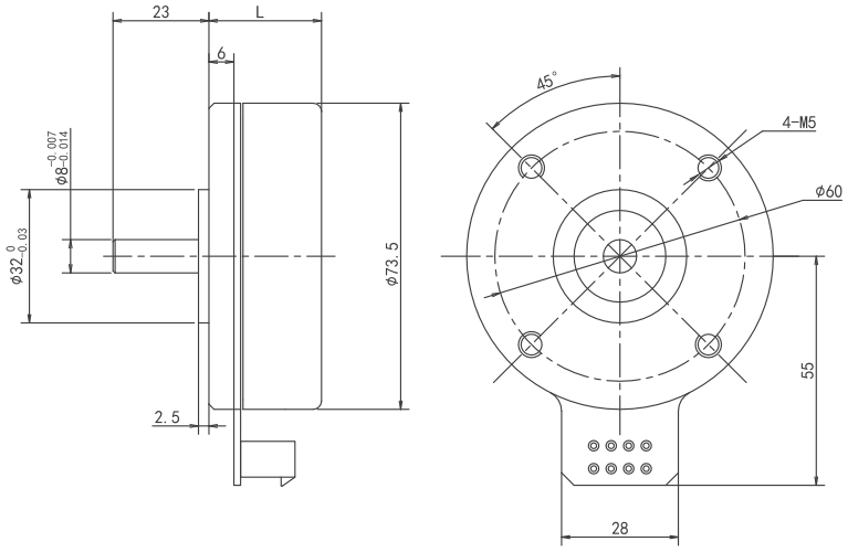 Outer Rotor Brushless DC Motor 75mm