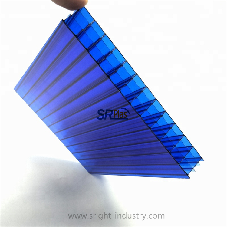 12mm Blue Color Four Wall Polycarbonate Hollow Sheet