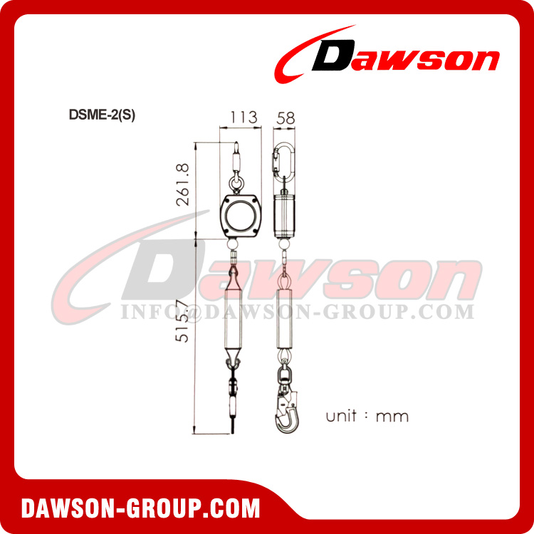 Linha de vida de recupera&ccedil;&atilde;o DSME-2 (S), linha de vida retr&aacute;til - Dawson Group Ltd. - Fabricante, f&aacute;brica na China