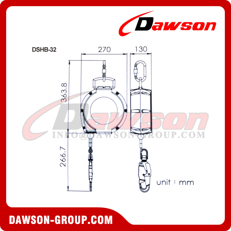 Linha de vida retr&aacute;til vertical s&eacute;rie DSHB-32 - Dawson Group Ltd. - Fabricante, f&aacute;brica na China