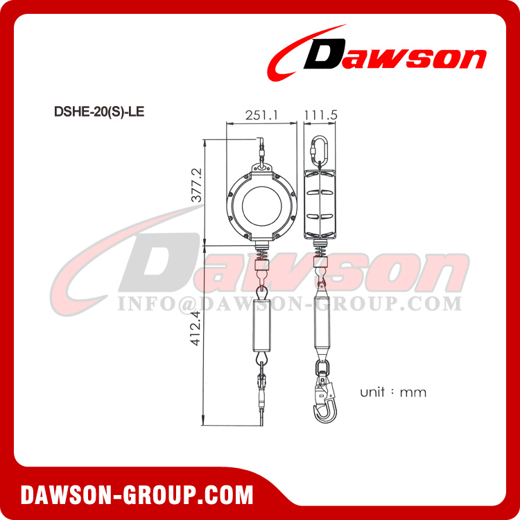 Linha de vida retr&aacute;til DSHE-20(S)-LE - Dawson Group Ltd. - Fabricante, f&aacute;brica na China