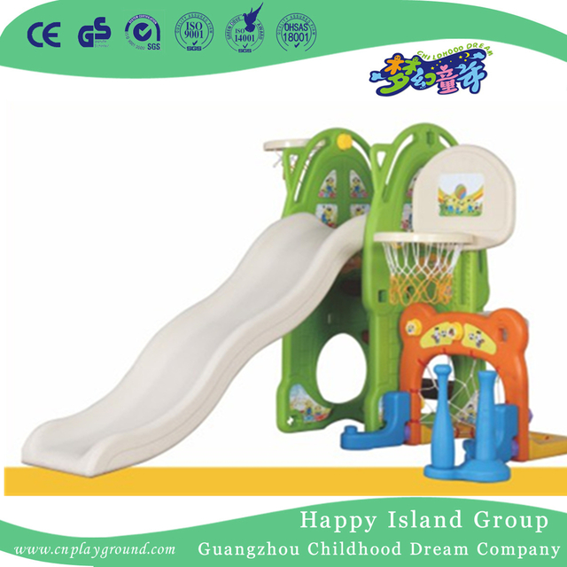 Kinder spielen Green Rabbit Plastic Small Slide Spielplatz mit Schaukel (ML-2014206)