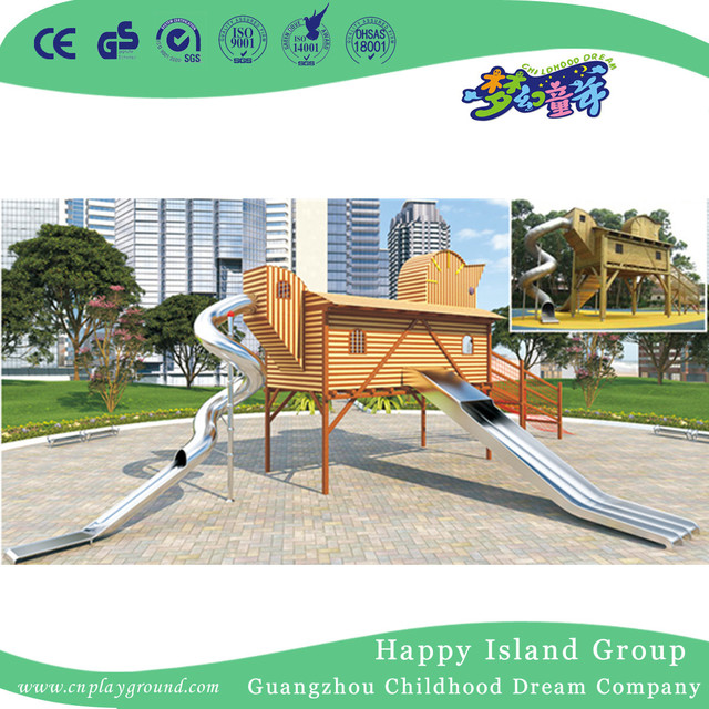 户外中型章鱼滑梯木制攀爬游乐场 (HHK-7801)