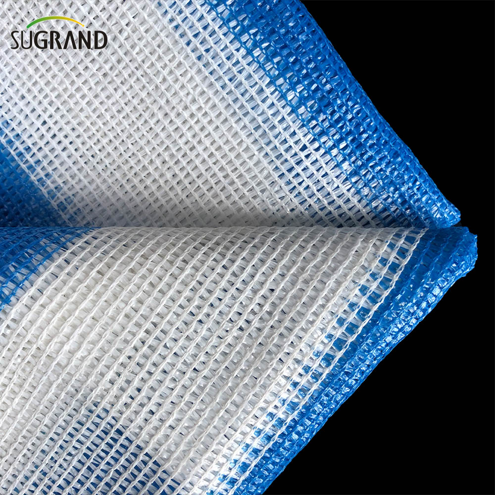 Seis agujas 180 gsm blanco y azul Mono Tape Shade Net