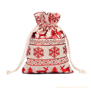 Personalized Christmas Eco-Friendly Cotton Pouches Bag Christmas Santa Christmas Gift Bag