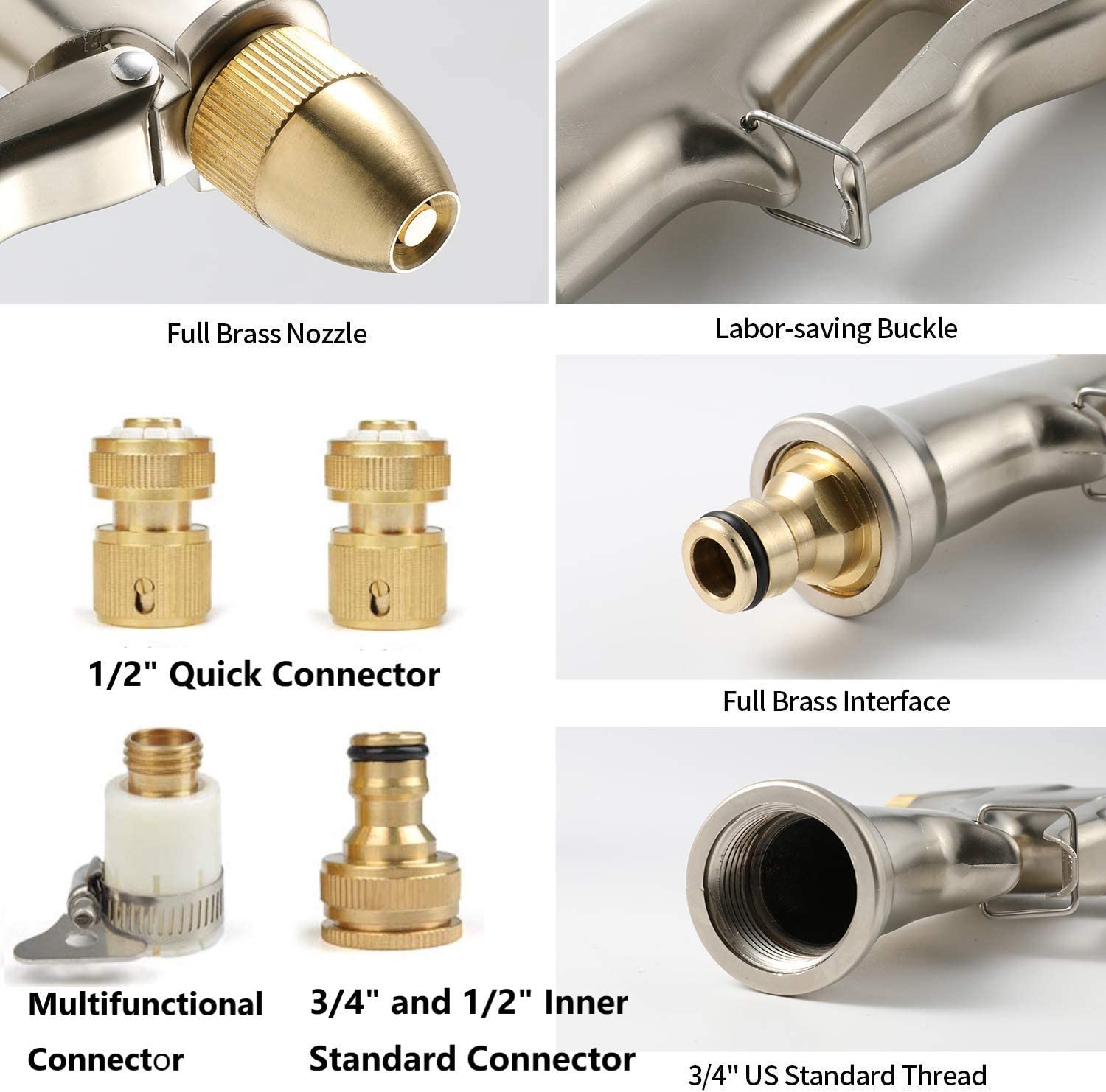 High Pressure Heavy Duty Zinc Alloy Metal Car Washing Garden Hose Spray Gun with Full Brass Nozzle