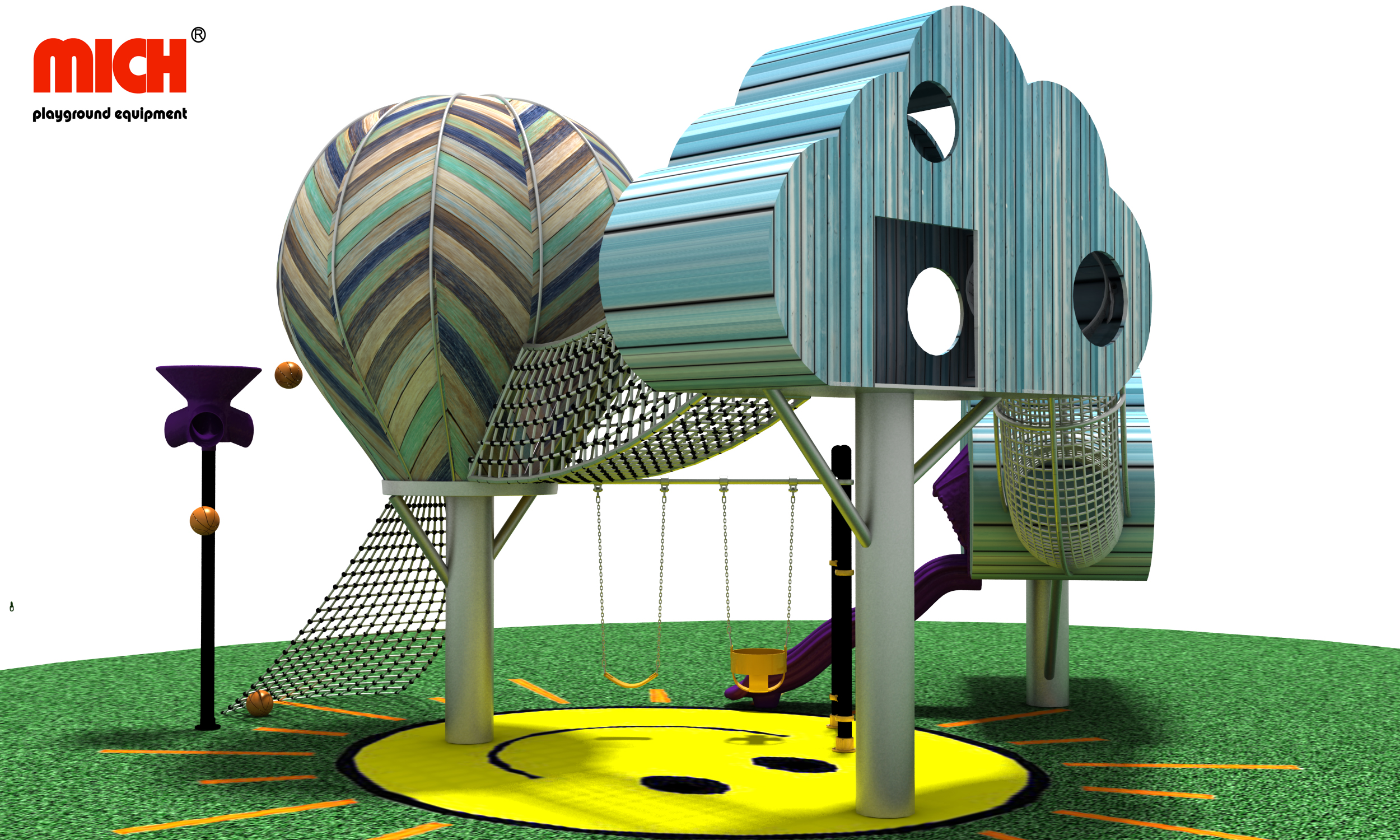 โครงสร้างการเล่นกลางแจ้งสำหรับเด็กด้วยเชือกสไลด์ปีนเขา