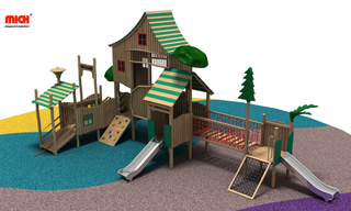 Playhouse de madeira para crianças ao ar livre com telhado