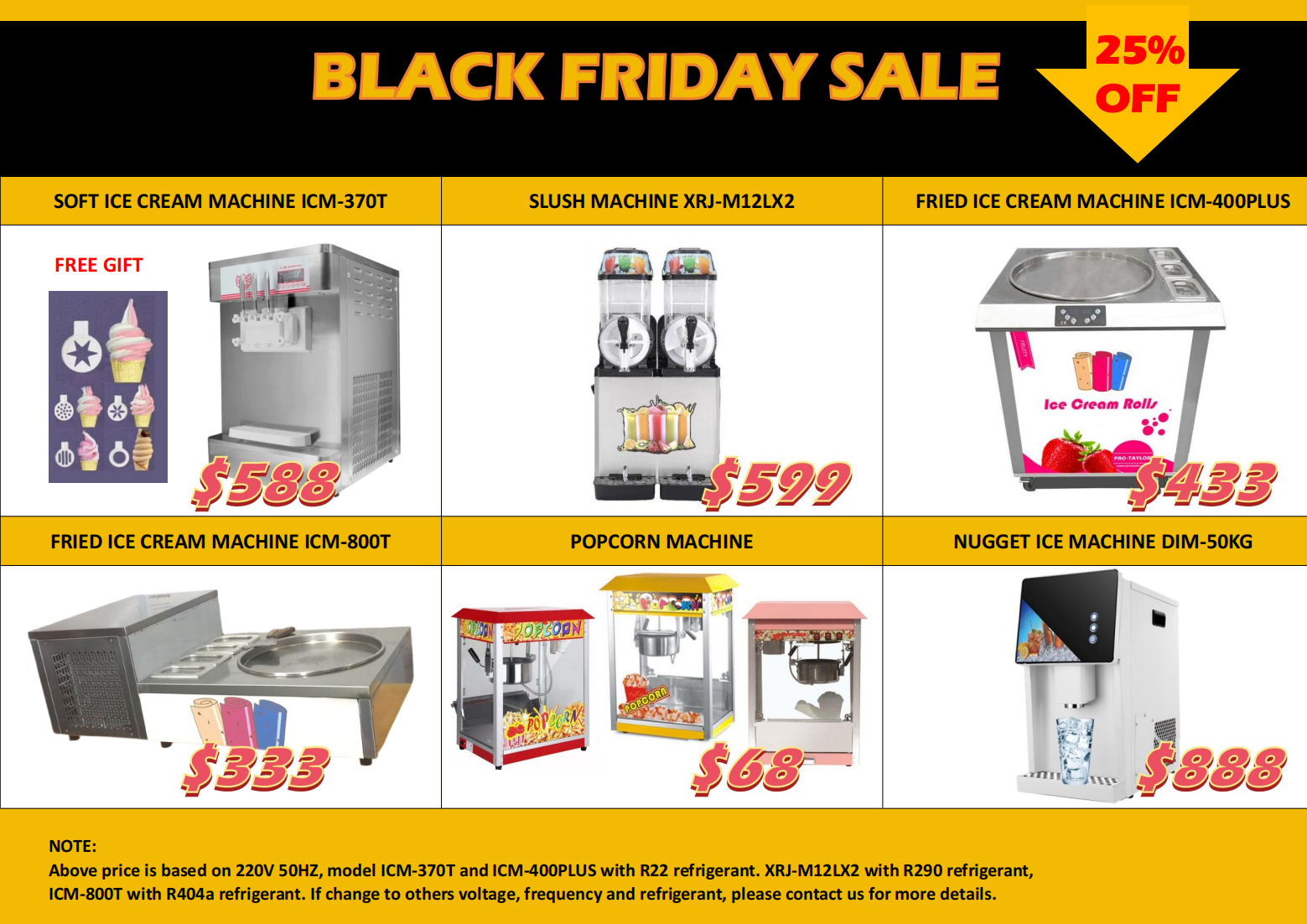Black Friday Sale: Commercial Ice Cream Machines, Nugget Ice Machines, Fry Ice Cream Machines, Popcorn Makers, and Slush Machines Starting at Just $68!