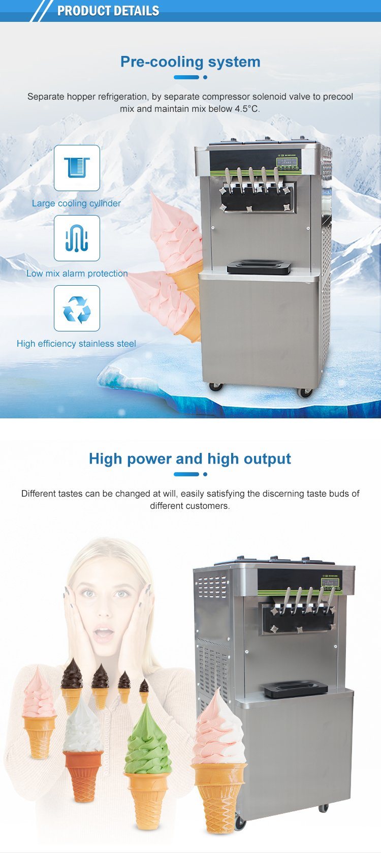 3+2 Mixed Flavors Big Production Soft Ice Cream Frozen Yogurt Machine