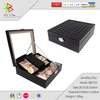 Custom Glass Double Layers Black Leather Necklace Rings Jewelry Box Packaging with Lock 