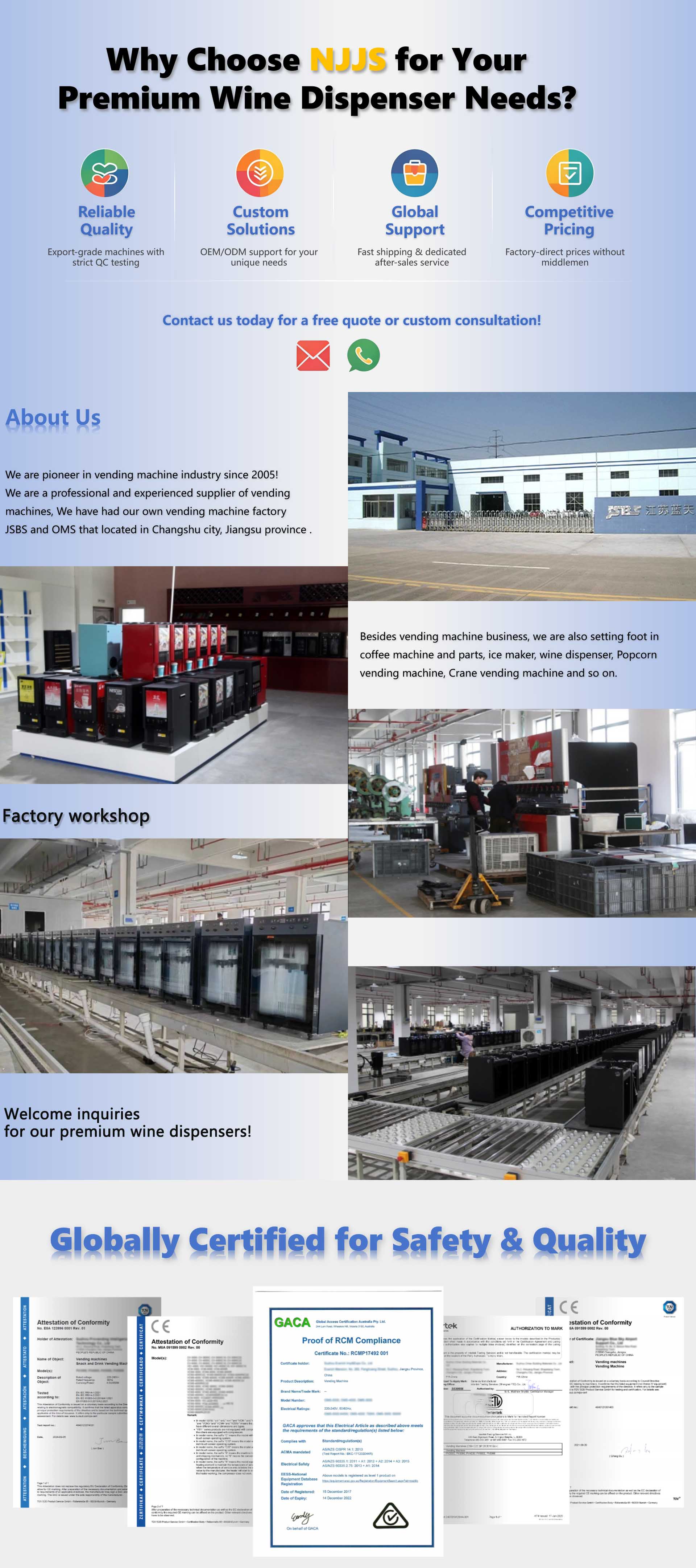F&aacute;brica y certificaciones de m&aacute;quinas expendedoras NJJS