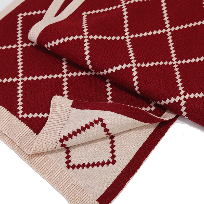 Red Plaid Wool Knit Beanie