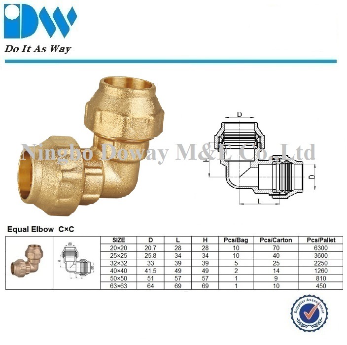 Raccord en laiton pour coude de tuyau en poly&eacute;thyl&egrave;ne