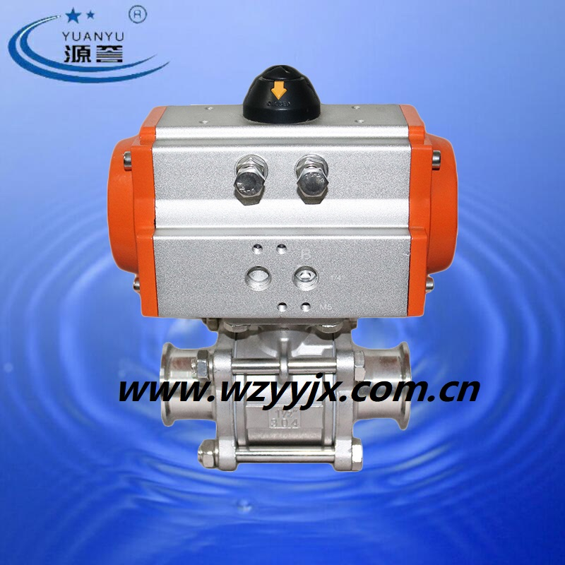 Three Piece Triclamp Ball Valve Actuated