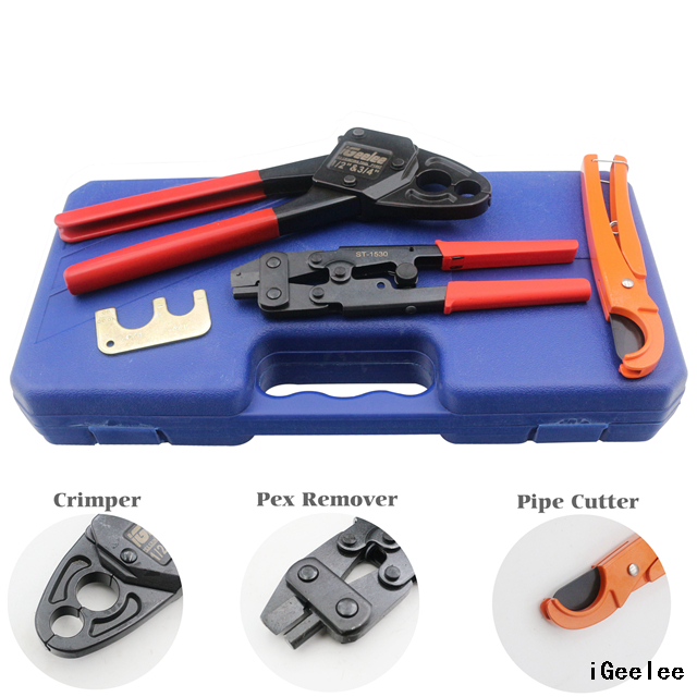 IGeelee Combo Angle Head PEX Pipe Crimper Kit for 1/2" & 3/4" for All US F1807 Standards Copper Rings