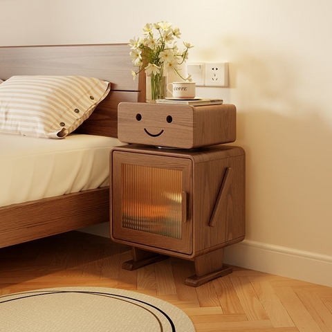 Attractive Design Robot Shape Ash Wooden Frame Modern Luxury Beside Table Nightstand for Bed Room
