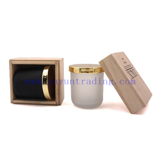 Matte Black Frosted Heat Resistant Glass Candle Jars With Gold Metal Lids And Wooden Box