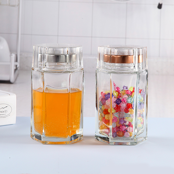 Hot Sale Wholesale Hexagonal Glass Honey Container Honey Storage jar with lids 