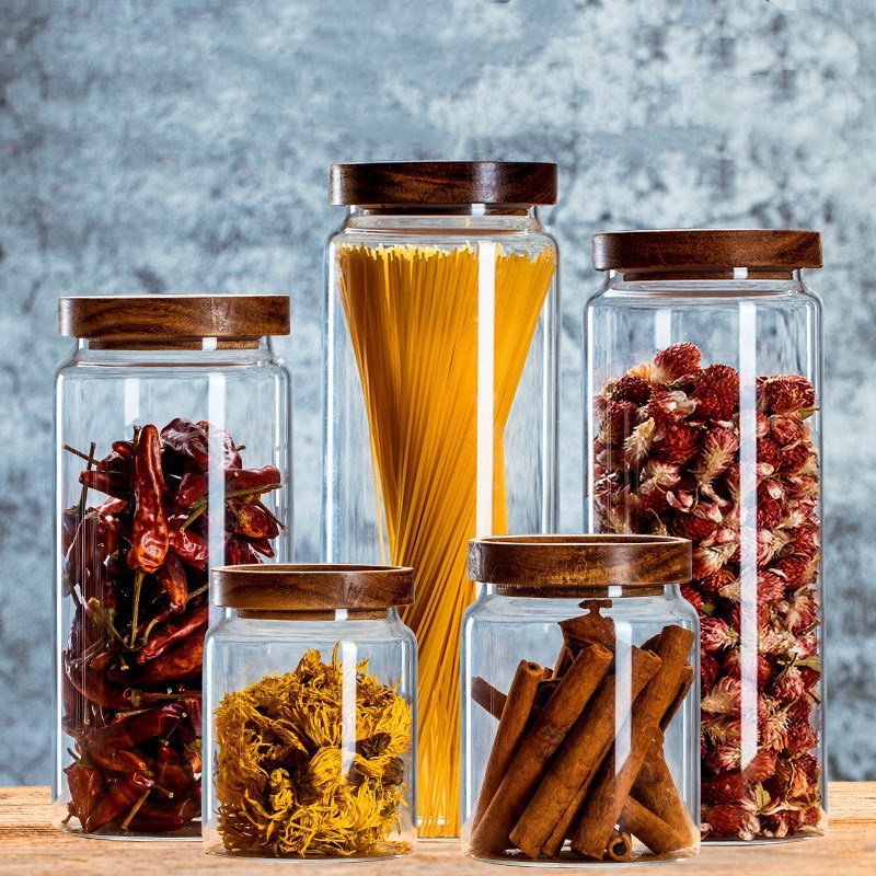 Glass Packing Food Jar with Wooden Lid