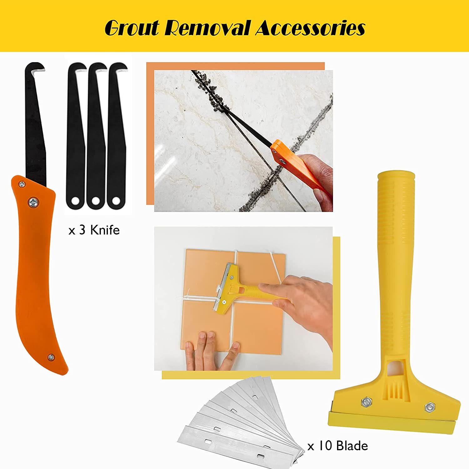 17pcs Grout Removal Tool Silicone Caulk Tool Set Glass Glue Corner Squeegee Grout Saw Blade Scraper